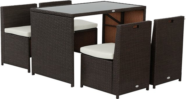 Outsunny Polyrattan Gartenset 5-teilig Lounge Set in Braun und Khaki mit Sicherheitsglas für Garten, Terrasse und Balkon - Bild 1