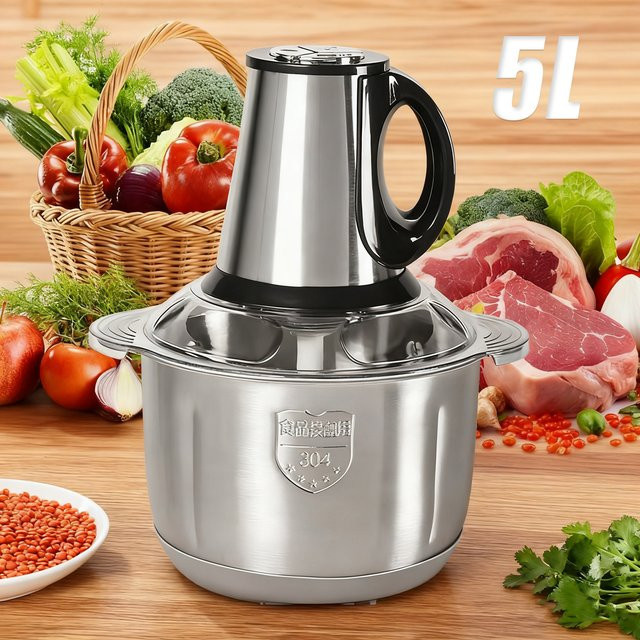 Vremota Elektrischer Fleischwolf und Lebensmittelzerkleinerer aus Edelstahl, 5L, Silber - Bild 1