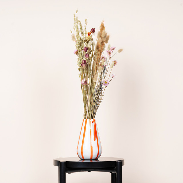 Keramik Vase BLUME2000 Retro in Weiß und Orange mit Griff und tropfenartiger Form, Höhe: 17,0 cm - Bild 1