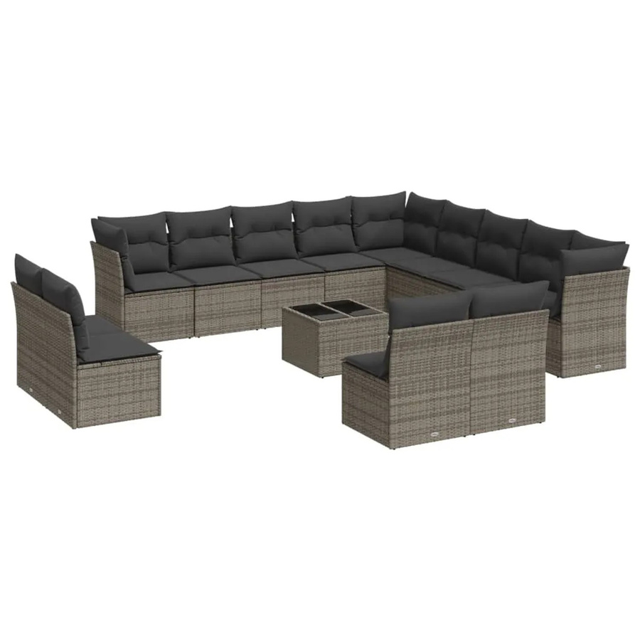 vidaXL 14-tlg Garten-Sofagarnitur aus Poly Rattan mit Kissen in Grau, Modell 6 - Bild 2