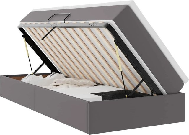 vidaXL Aufbewahrungsbett mit Matratze in Grau aus Kunstleder mit Lift-up-Funktion, B/T/H: 90 x 190 x 48,5 cm - Bild 1
