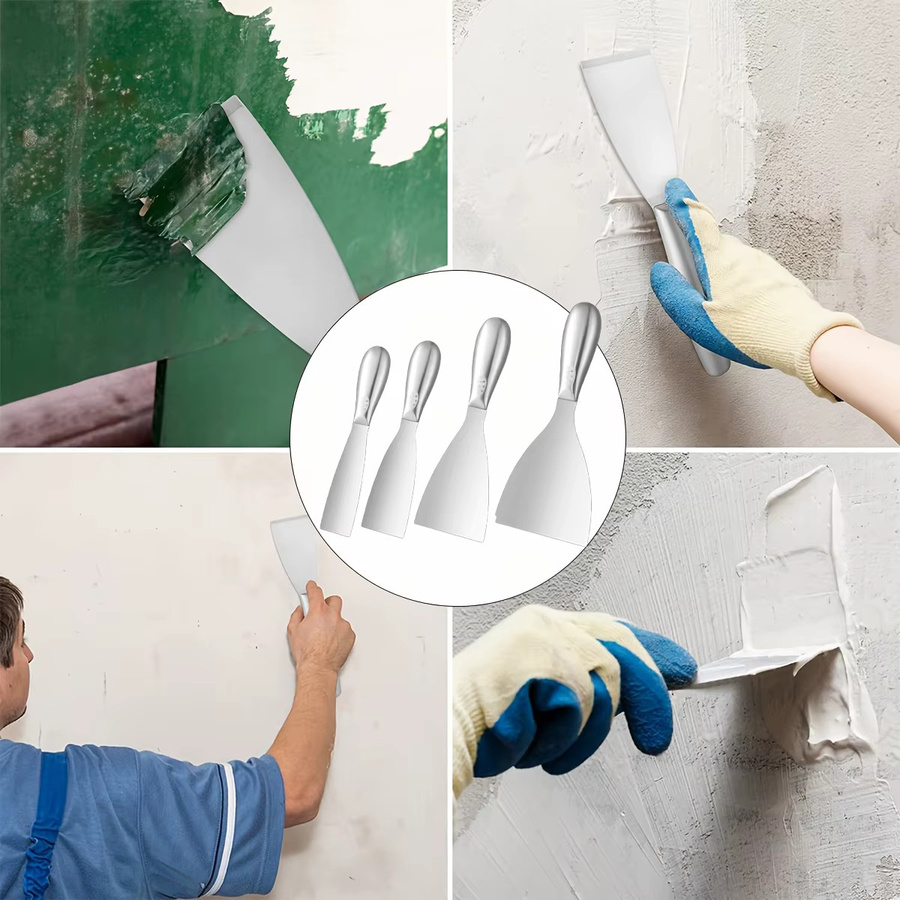 Professionelles Schaberwerkzeug aus poliertem Edelstahl in Silber für das Trockenbau-Finish und zum Schaben von Farbe - Bild 6