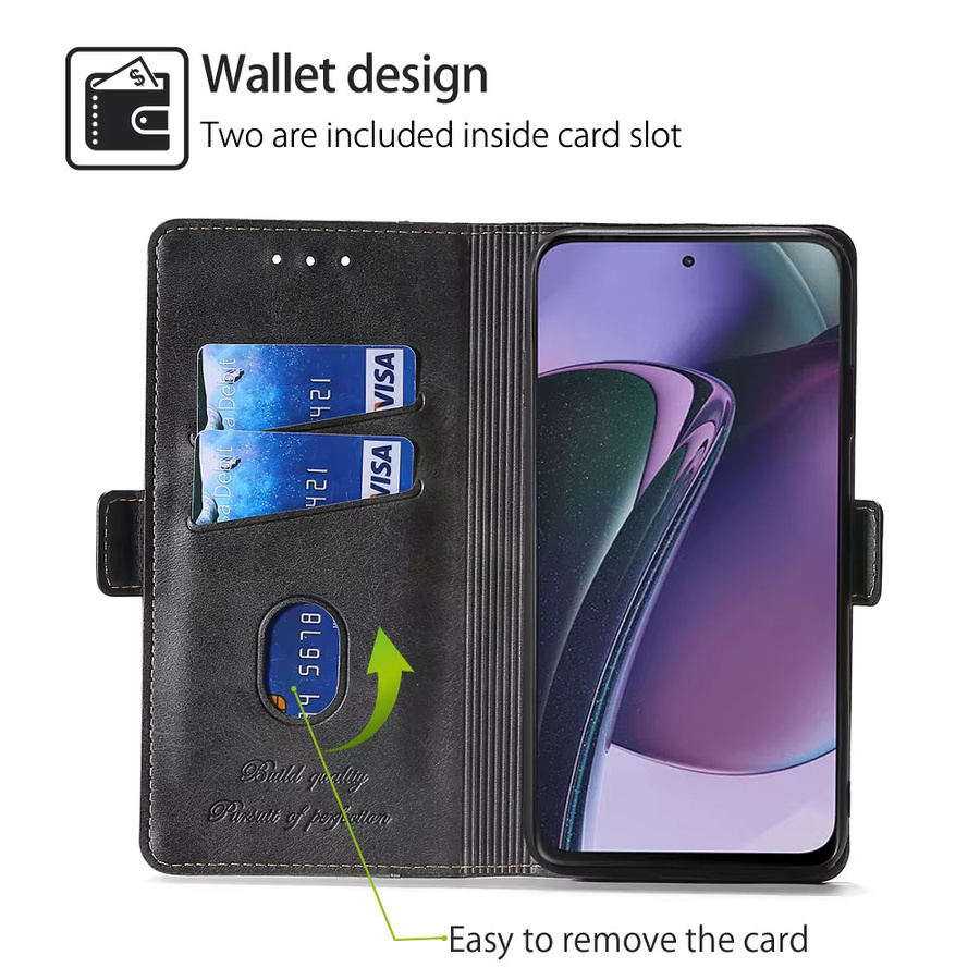 Business PU Leder Flip Book Case für Motorola E14 G64 G64Y G85 G54 Moto G Power G Play G 5G 2024 Schutzhülle mit Kartenhalter in Braun - Bild 2