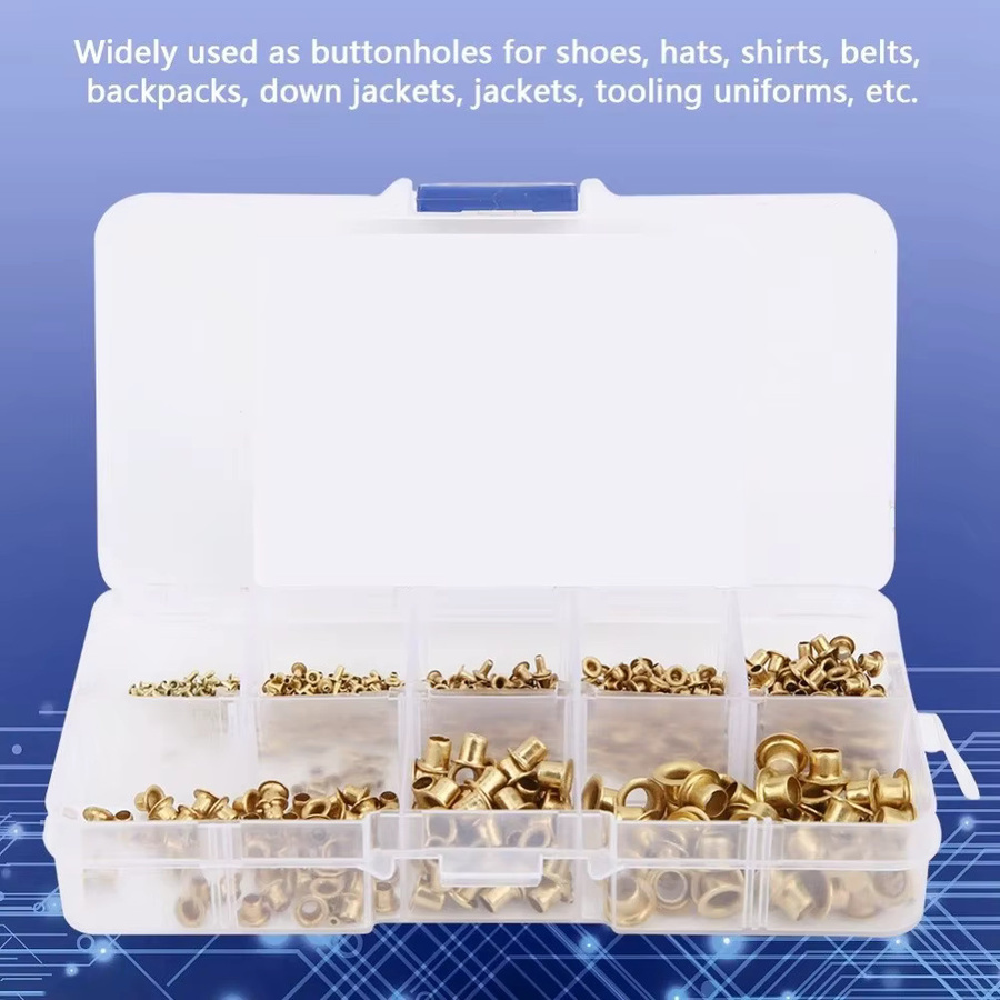 650 Stück Hohle Leder-Nieten aus Messing in Gold, 8 Größen M0.9-M5, Befestigungsschrauben für Lederhandwerk und Buchbinderei - Bild 4