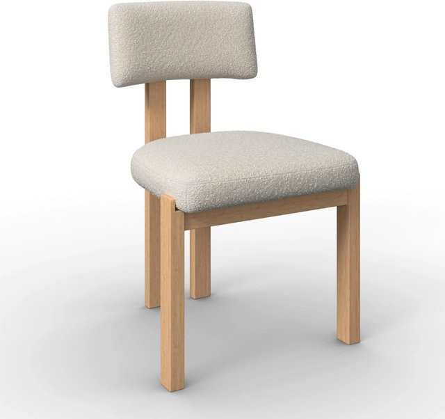 Bessagi Home Stuhl Jonna gepolstert in Creme Beige Bouclé mit Holzgestell - Bild 1