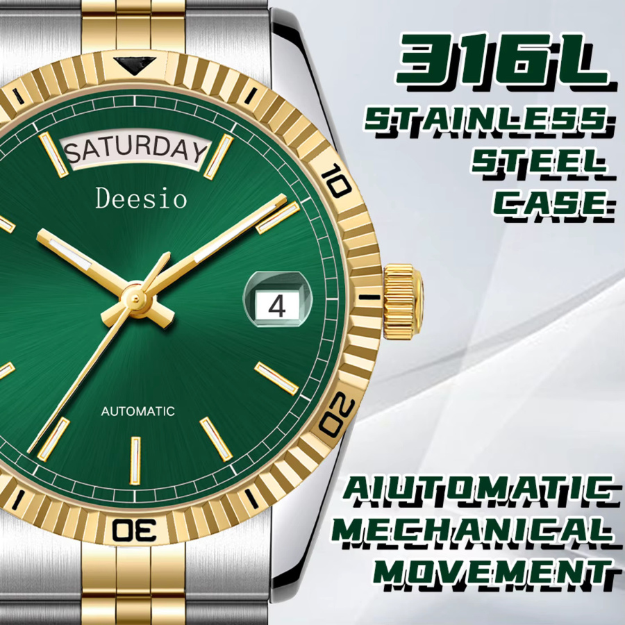 Deesio Armbanduhr Automatik, Edelstahl, Datum, Wochentag, Herren - Bild 4