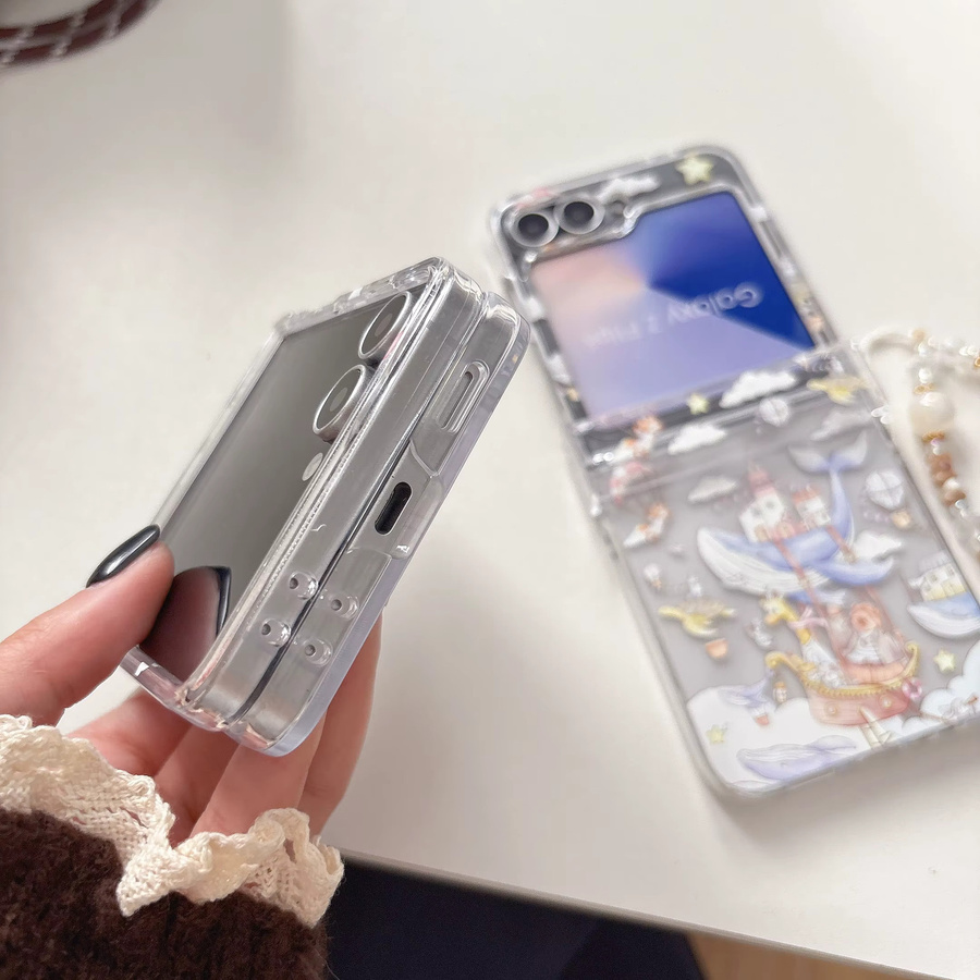 Clear Laser Cute Cloud Drifting Record Handyhülle für Samsung Galaxy Z Flip 7 6 5 4 3 mit Lanyard und Scharnierabdeckung, Transparent - Bild 5