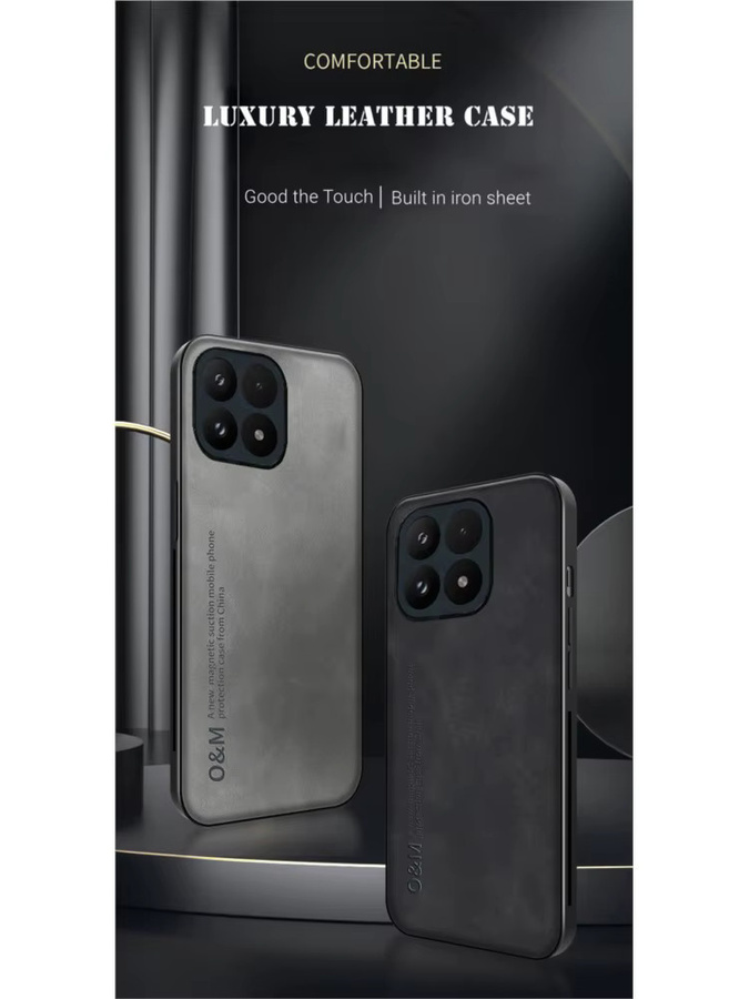 Luxuriöse Leder-Handyhülle für Xiaomi 13T 14T 15T 17T Mi 13 14 15 17 Pro Max Ultra mit integriertem magnetischem Slim-Case aus Eisen in Grau - Bild 3