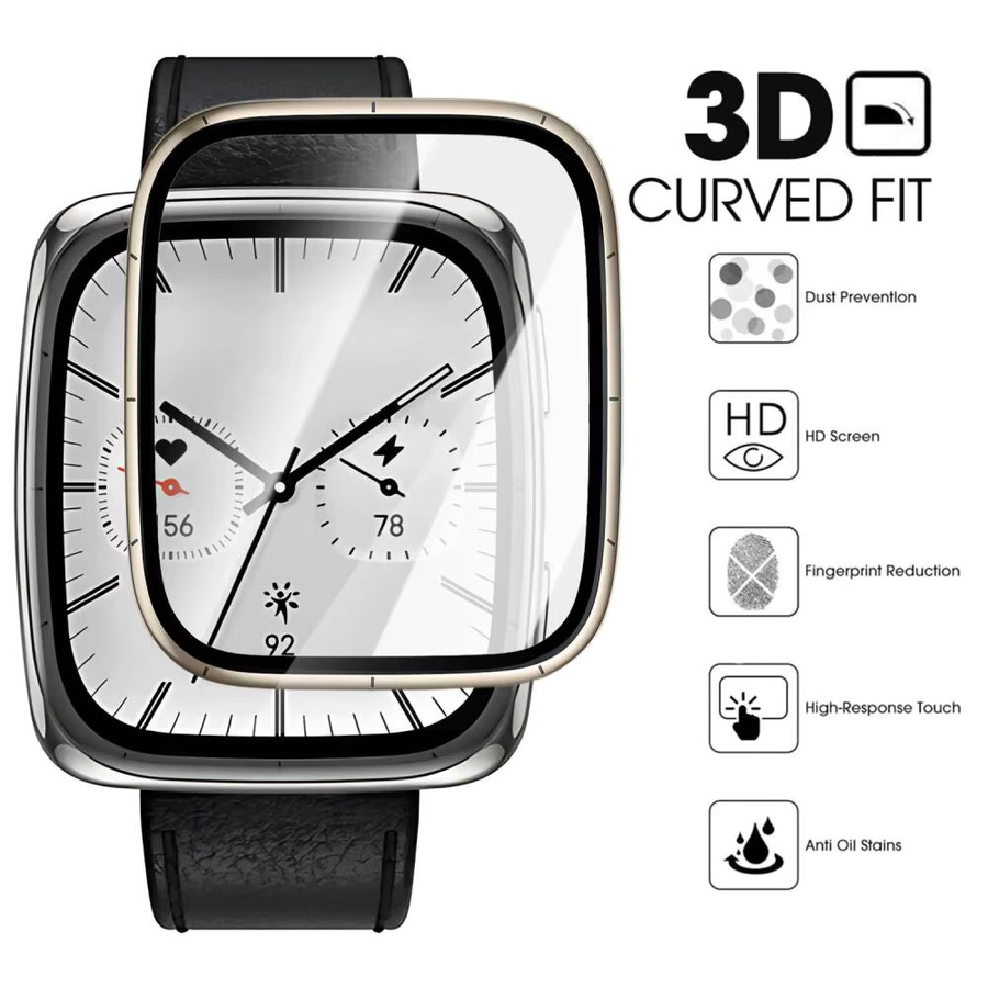 Displayschutzfolie Amazfit Active 2, gehärtetes Glas, quadratisch, transparent - Bild 2