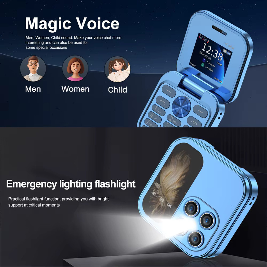 SERVO Mini Klapphandy 2G in Schwarz mit 1,77-Zoll-Display, Dual-SIM, FM-Radio und Taschenlampe - Bild 4