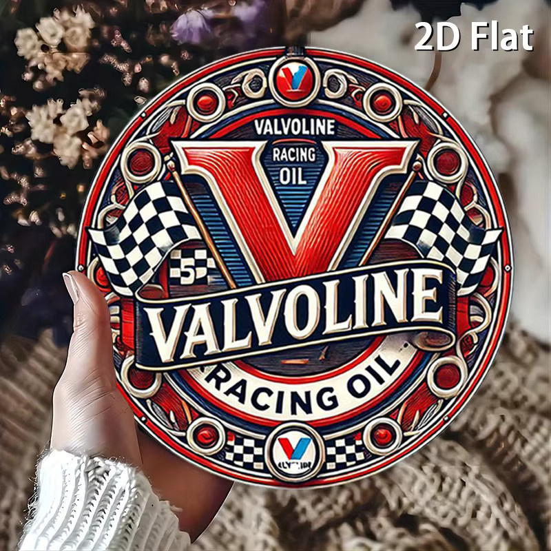 Valvoline Racing Oil Metall-Blechschild mit karierter Flagge und rotem V-Logo in Rot und Multicolour, Durchmesser: 20 cm - Bild 4