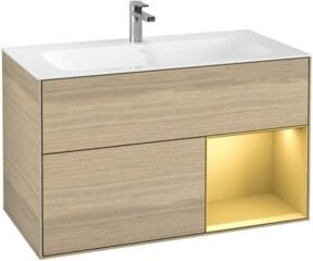 V&B Waschtischunterschrank Finion mit Regal rechts in Gold matt und Oak Veneer, B: 59,1 cm, H: 49,8 cm, T: 59,1 cm - Bild 1