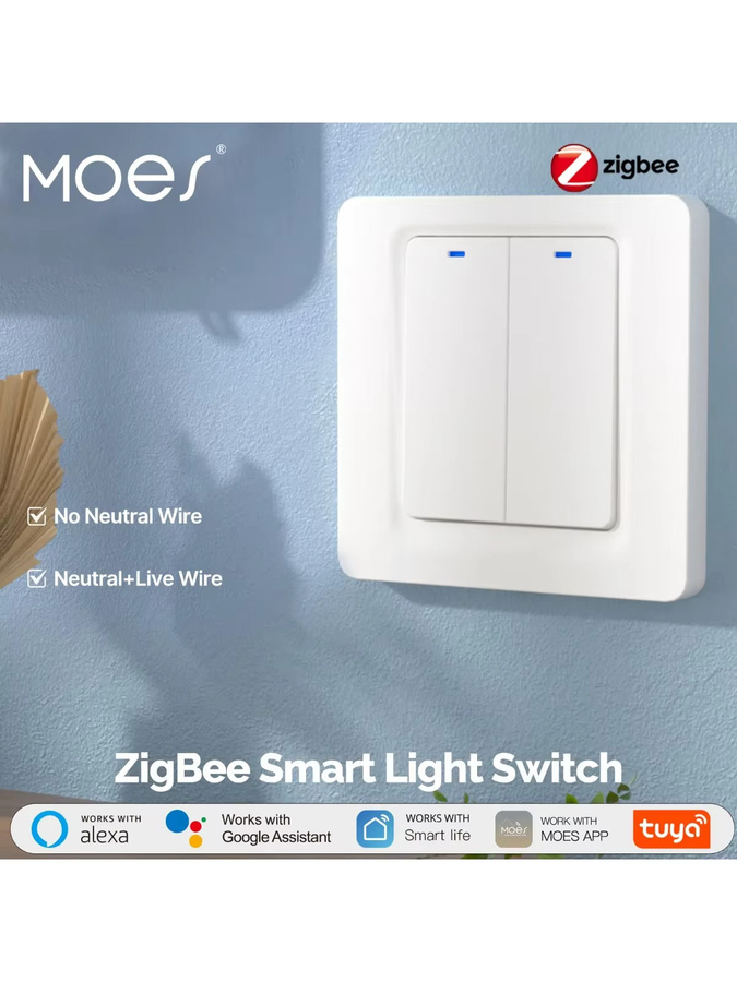 MOES Tuya ZigBee Smart Wandlichtschalter in Weiß mit optionalem Neutralleiter, magnetischem Relais und App-Steuerung für Amazon Alexa und Google Assistant - Bild 3
