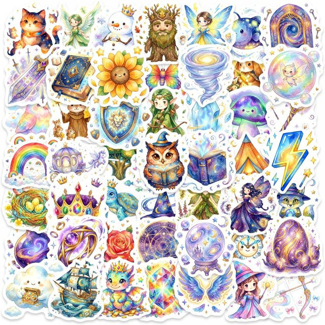 Vintage Hexen-Kunst Aufkleber Set mit Mond und Wald Motiven, wasserfeste Vinyl Sticker in Multicolour für Laptop, Handy und Notizbuch - Bild 1