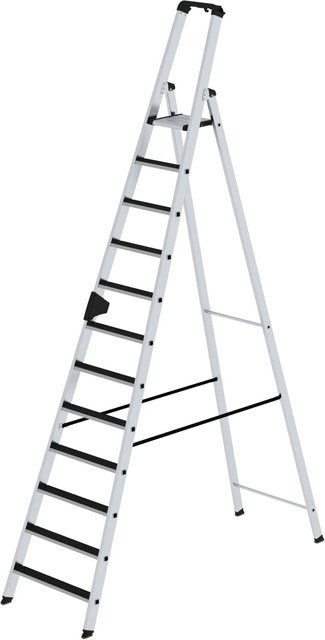 PROREGAL Stufen-Stehleiter einseitig begehbar mit Clip-Step, 12 Stufen, Silber - Bild 1