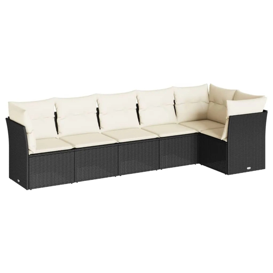 vidaXL 6-tlg Garten-Sofagarnitur in L-Form aus schwarzem Poly-Rattan mit UV-beständigen Kissen und pulverbeschichtetem Stahlgestell - Bild 2