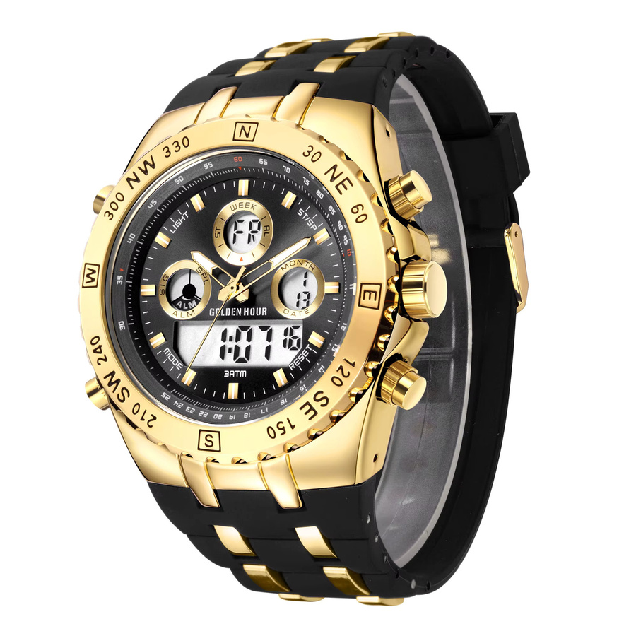 GOLDENHOUR Armbanduhr, Analog-Digital, Quarz, Gold, Schwarz, Silikon, Herren - Bild 5