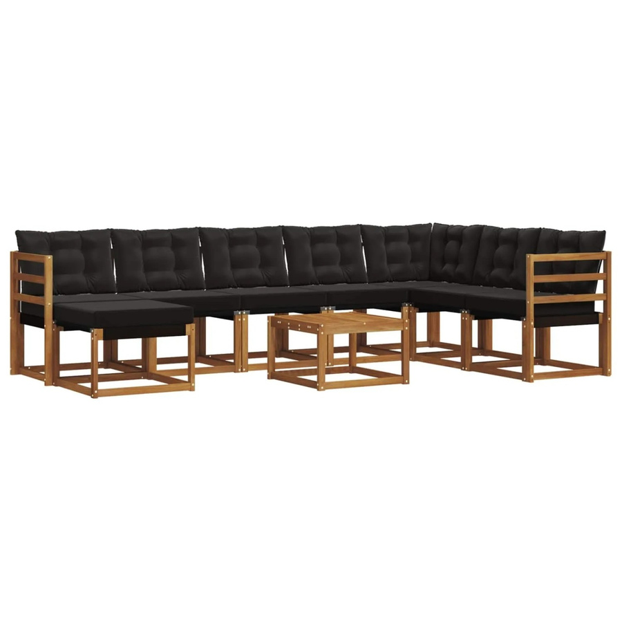 vidaXL Outdoor-Sofagarnitur aus Akazienholz und Textilene in L-Form, 9-teiliges Set mit Kissen in Natur und Schwarz - Bild 2