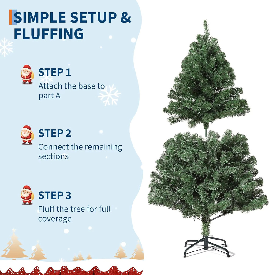 Garvee Künstlicher Weihnachtsbaum in Grün mit Metallständer und Regenschirm-Design, Höhe: 140 cm, Durchmesser: 92 cm - Bild 6