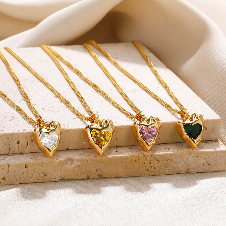 ETCAVCE Halskette mit Rosa Herz Zirkonia Anhänger, Edelstahl, Gold, Damen - Bild 1