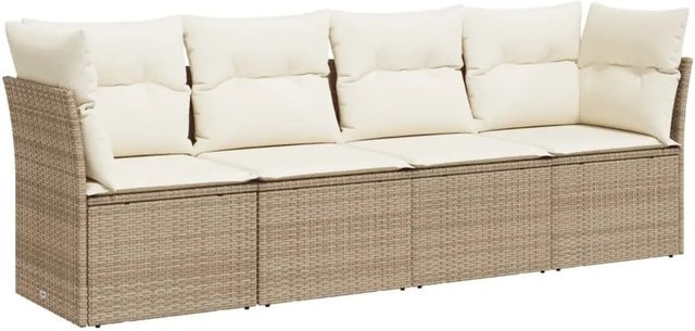 vidaXL 4-tlg Garten-Sofagarnitur aus Polyrattan in Beige mit Kissen und L-Form - Bild 1