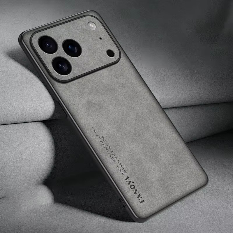 EUCAGR Luxus Handyhülle aus Schaffell und PU Leder für iPhone mit Standfunktion in Grau - Bild 2