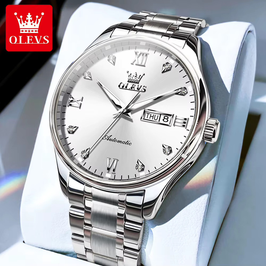 OLEVS Armbanduhr Automatik, Edelstahl, Silber, Diamant, Herren - Bild 2