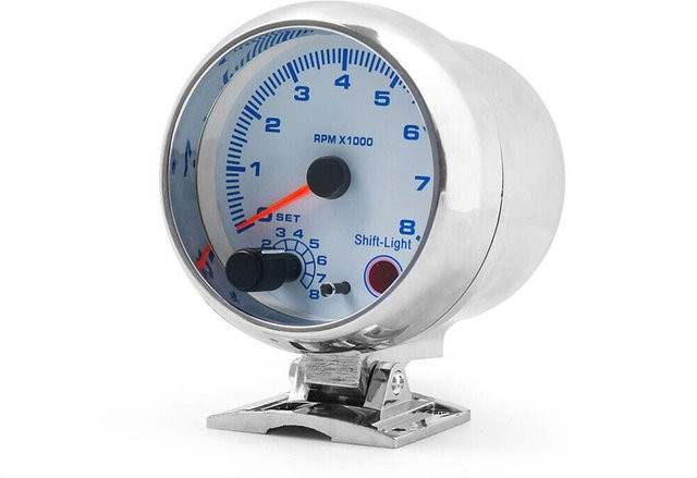 VehicleKit Universal Auto-Tachometer in Silber mit blauem Inter-Shift-Licht, 0–8000 U/min, 3,75 Zoll - Bild 1