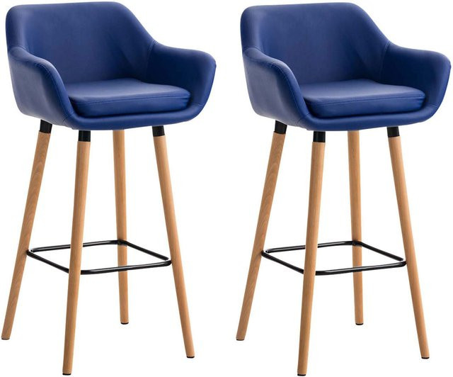 TPFLiving 2er Set Barhocker Grande mit Buchenholz-Gestell und Kunstleder in Blau - Bild 1