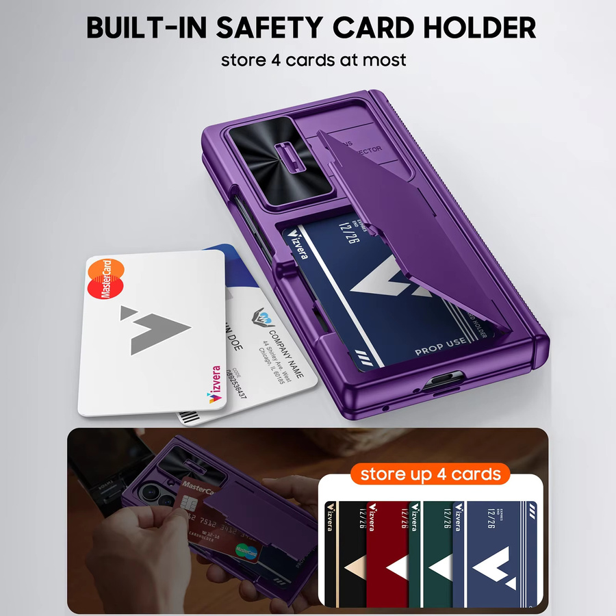 BANGZAO Stoßfeste Hülle für Galaxy Z Fold 7 mit Kartenhalter, Schiebe-Kameraabdeckung und RFID-Blockierung in Lila - Bild 3