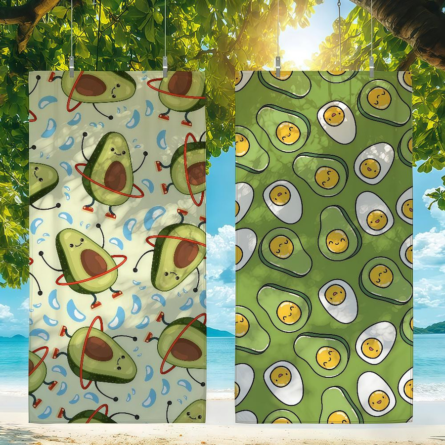 Schnelltrocknendes Strandhandtuch mit Avocado-Muster in Weiß, B: 40 cm, H: 60 cm - Bild 2