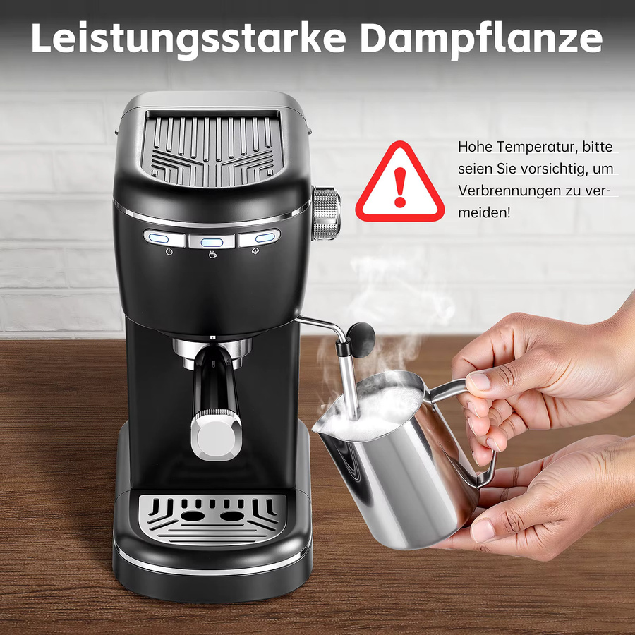SNDOAS Espresso-Kaffeemaschine in Schwarz aus Edelstahl mit 1100 W, 15 Bar und abnehmbarem 1,2 l Wassertank - Bild 3