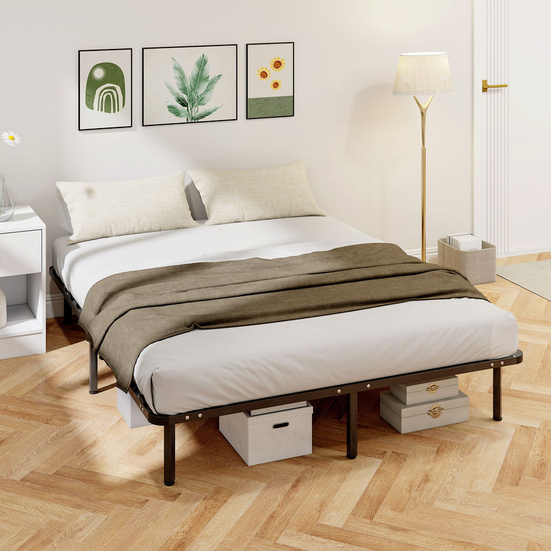 HOMCOM Doppelbett aus Massivholz mit Lattenrost und Füßen in Schwarz, B/T: 160 x 190 cm, Höhe: 26 cm - Bild 2