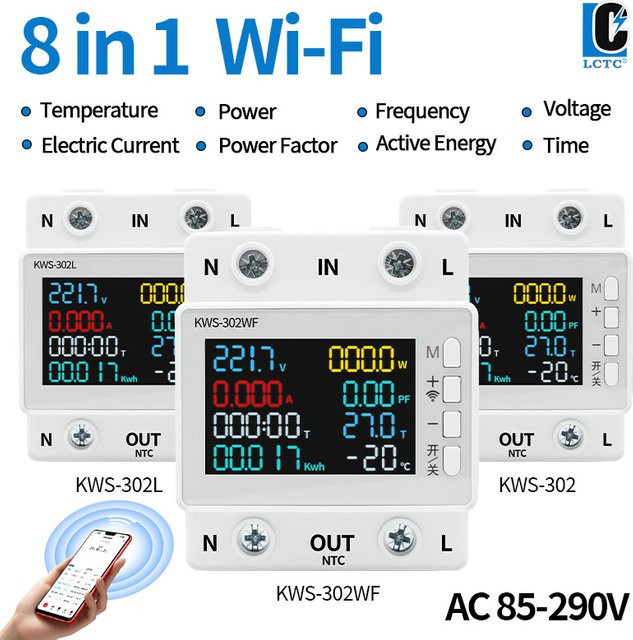 LCTC KWS302 Tuya WiFi Digital Display Intelligentes 8in1 AC Energiemessgerät mit App-Steuerung, Farbe: Weiß, DIN-Installation - Bild 1