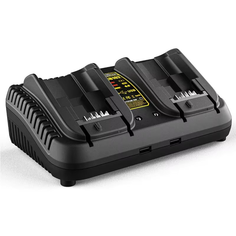 Dewalt Schnellladegerät mit zwei Ladestationen und USB-Anschlüssen für 12/20 V Lithium-Ionen-Akkus in Schwarz - Bild 1