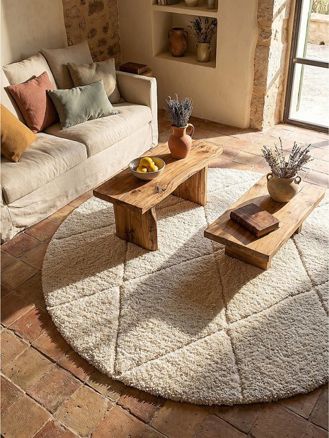 Pflegeleichter Shaggy-Teppich ATRIO von Kadima Design in Creme, B/B: 160 x 160 cm - Bild 1