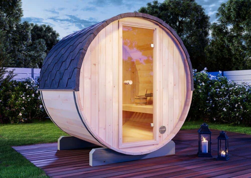 FinnTherm Fasssauna Mini XS in Naturbelassen mit Fußboden, B/T/H: 199 x 160 x 215 cm - Bild 1