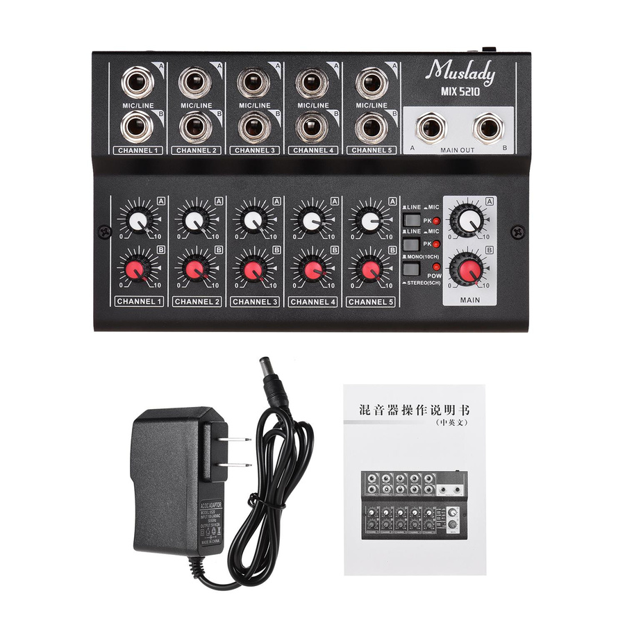 Muslady MIX5210 10-Kanal-Mischkonsole Digitaler Stereo-Audio-Mixer in Schwarz mit Mikrofonanschluss - Bild 4