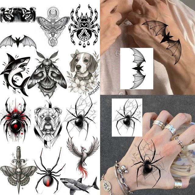 YURAN Temporäre Tattoos, Spinnen, Haie und Motten, Unisex - Bild 1