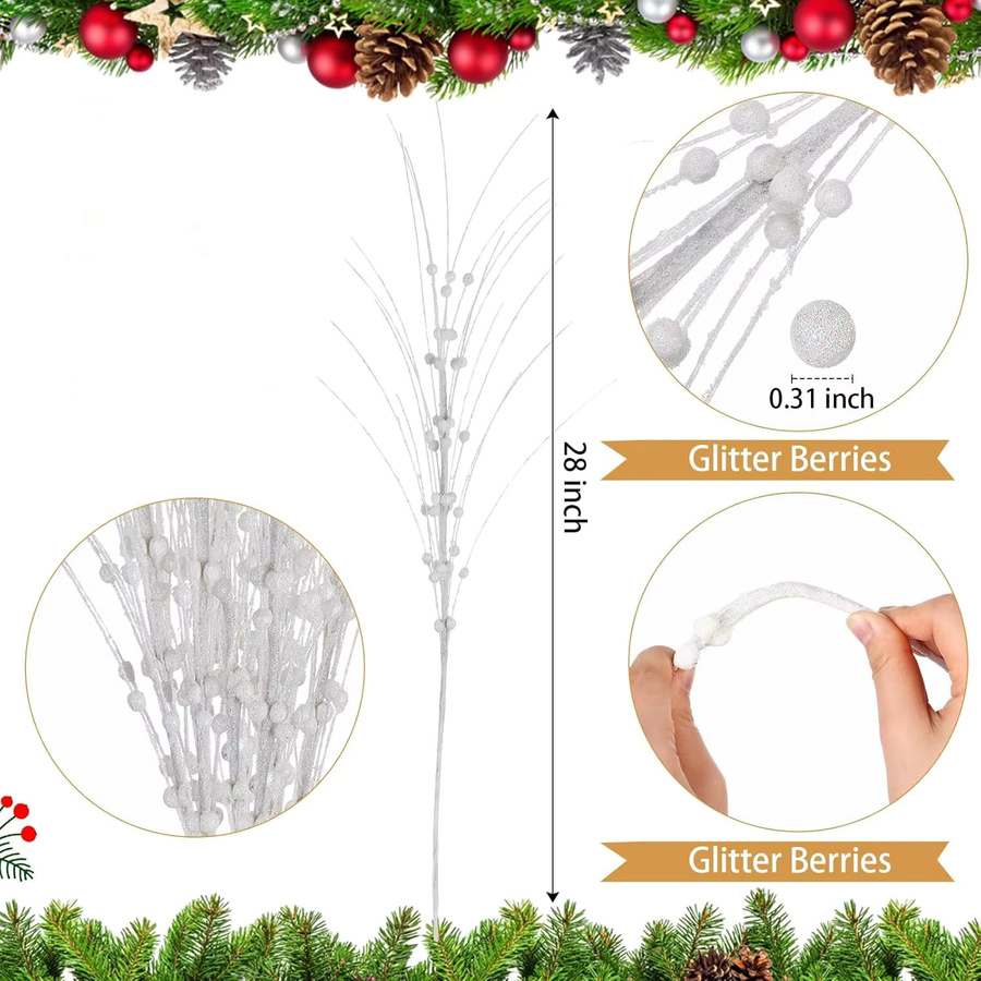 MENGHAO Künstlicher Beerenstrauß in Weiß für Weihnachtsbaum und Vase, Höhe: 40 cm - Bild 2