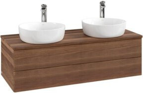 V&B Waschtischunterschrank Antao mit Frontstruktur, Wandhängend, Walnuss/Weiß, B/T/H: 120 x 50 x 36 cm - Bild 1