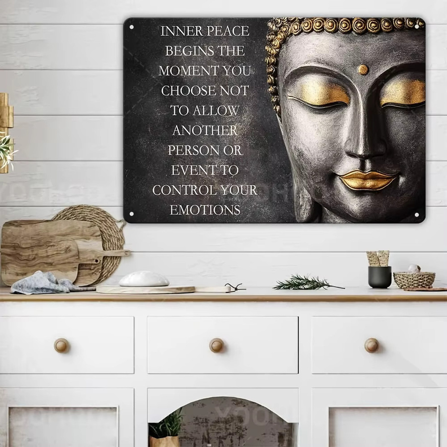 CIFBUY Vintage Buddha Wandkunst Inner Peace Metallschild zur spirituellen Meditation Breite: 20,32 cm, Höhe: 30,48 cm, Tiefe: 0,25 cm - Bild 2
