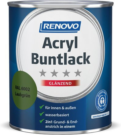 RENOVO Acryl-Buntlack für Holz, Laubgrün RAL 6002, glänzend, wasserbasiert, 0,75 l - Bild 1