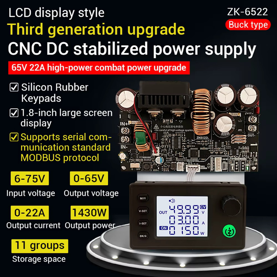 ZK-6522 CNC DC Spannungsregler mit 1400W Konstantspannung und Konstantstrom in Schwarz - Bild 4