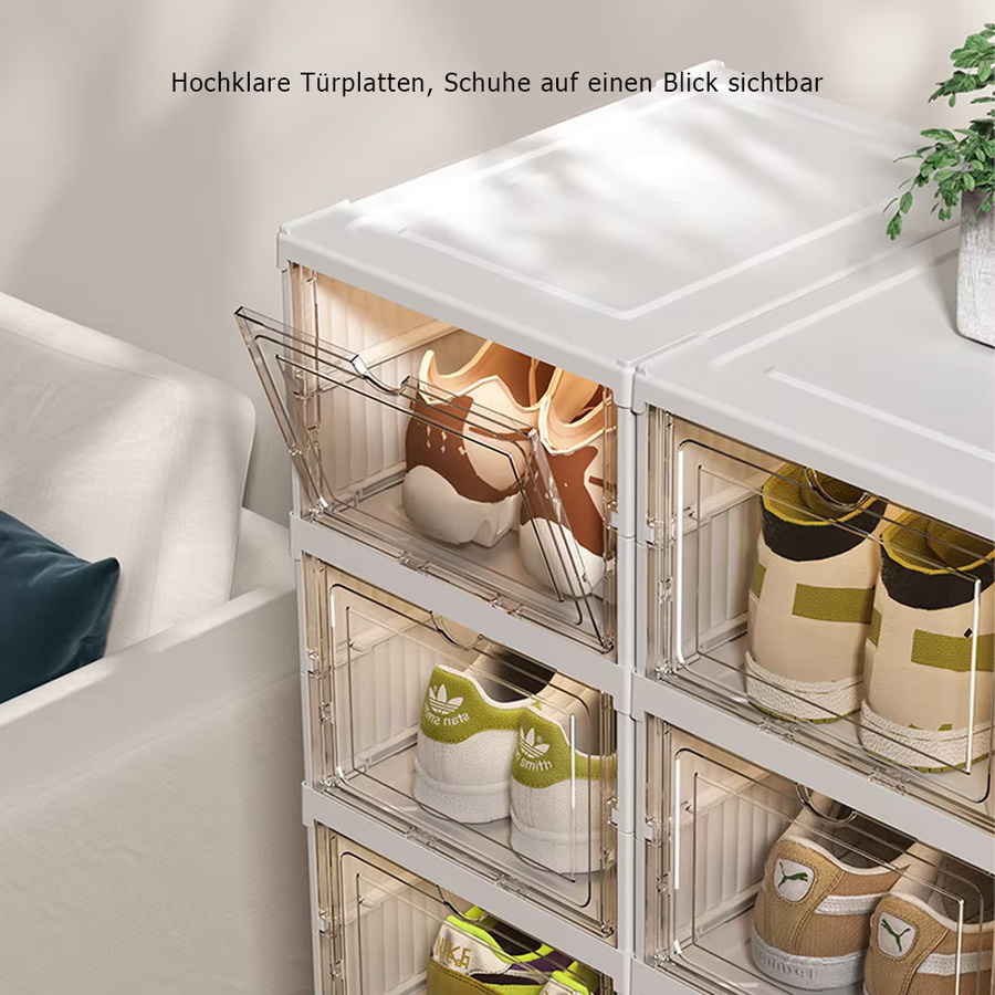LONENESSL Schuhregal aus Kunststoff, 6 Schichten, faltbar und stapelbar, transparent, moderner Schuhaufbewahrungsbehälter für den Flur - Bild 2