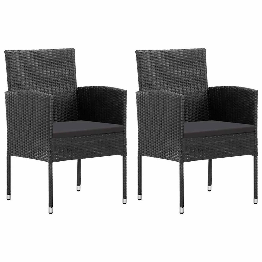 vidaXL Gartenstühle Set aus 2 Stück in Schwarz aus Poly Rattan mit Kissen und Armlehnen - Bild 2