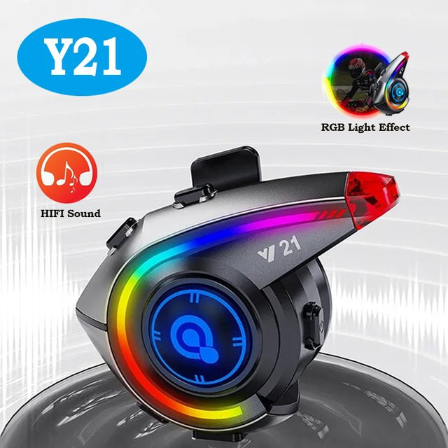 XINOWY Y21 Motorradhelm-Headset mit Bluetooth 5.4, FM-Radio, RGB-Lichteffekt und Geräuschunterdrückung in Schwarz - Bild 1