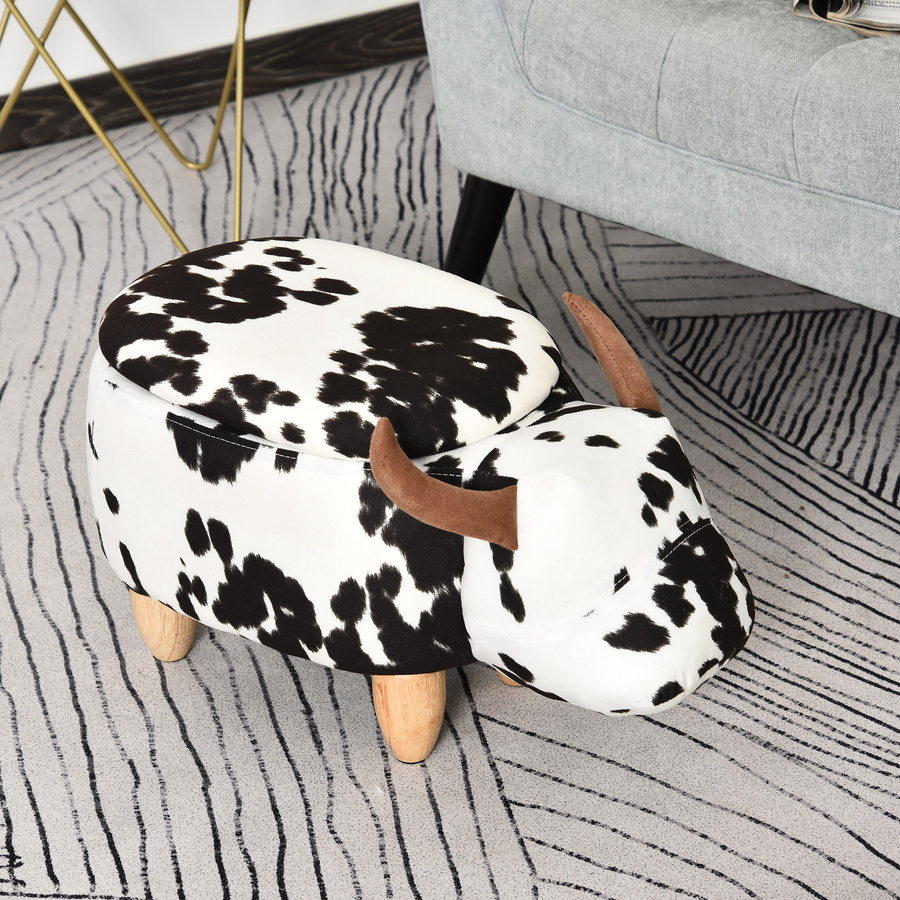 HOMCOM Tierhocker Dekohocker mit Stauraum im Schweinchen-Design, Schwarz Weiß, B/T/H: 62 x 35 x 36 cm - Bild 2