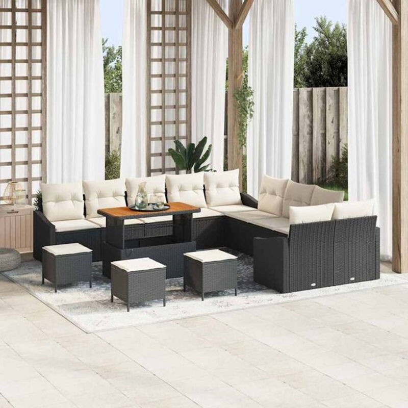 Vidaxl Polyrattan Garten-Sofa-Set 13-teilig in Schwarz und Creme mit Hocker und Stauraum, B/T/H: 100 x 100 x 71 cm - Bild 1