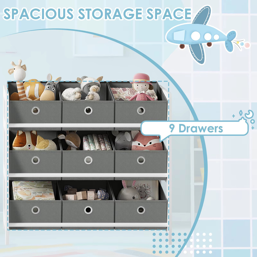 Eugad Kinderbücherregal mit 9 Boxen in Weiß und Grau, Montessori Spielzeugregal zur Aufbewahrung für das Kinderzimmer - Bild 3